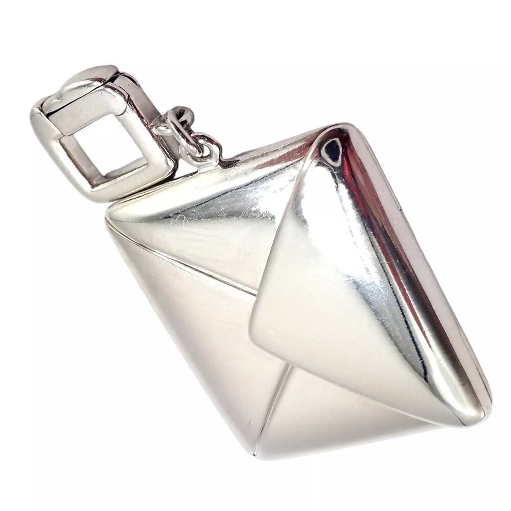 Rare! Louis Vuitton LV 18k White Gold Opening Envelope Letter Charm Pendant - Picture 4 of 8